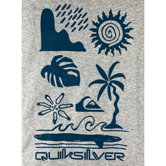 Quiksilver Mens Medium T-Shirt Kauai Heather Gray Logo Print Cotton Crew Neck - Picture 10 of 14